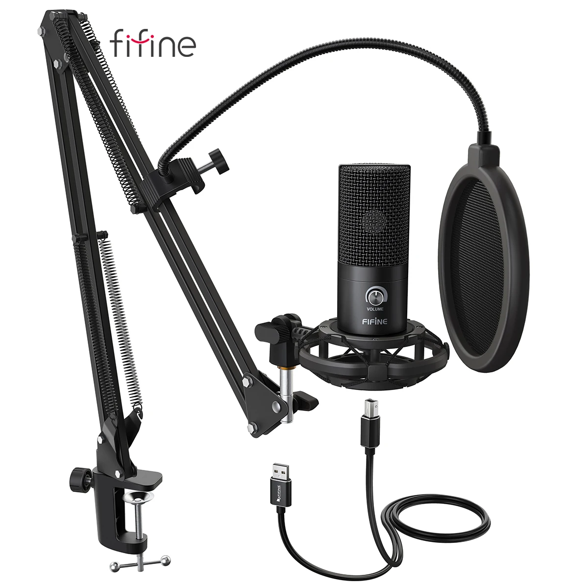Enlarge FIFINE Studio Condenser USB Computer Microphone Kit With Adjustable Scissor Arm Stand Shock Mount for YouTube Voice Overs-T669