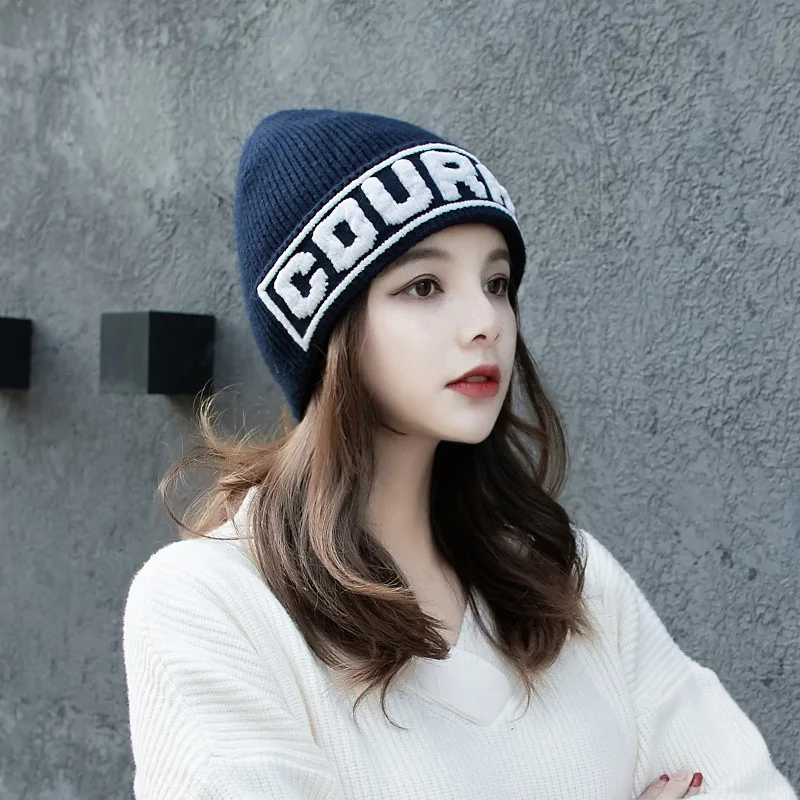 

Ins Hat Women autumn winter Korean student wool hat letter fashion thickening versatile knitted hat warm