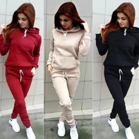 2020 autumn and winter womens casual sportswear thickened fleece solid color suit harajuku women 2 piece hoodie sweatshirt pant