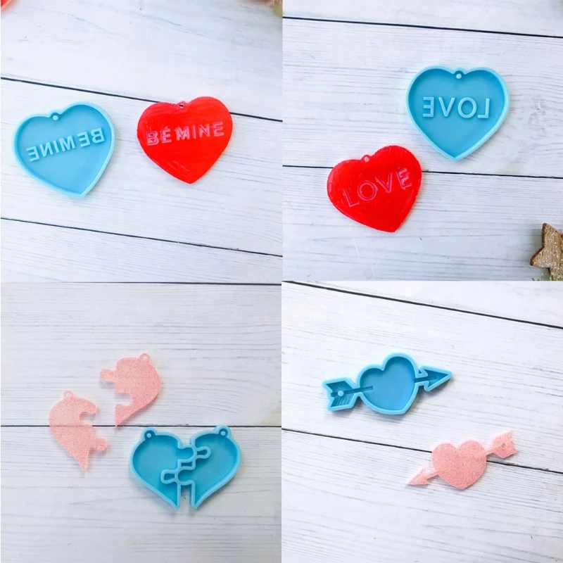 

11Pcs Valentine's Day Heart Pendant Resin Molds Kit Silicone Love Keychain Molds