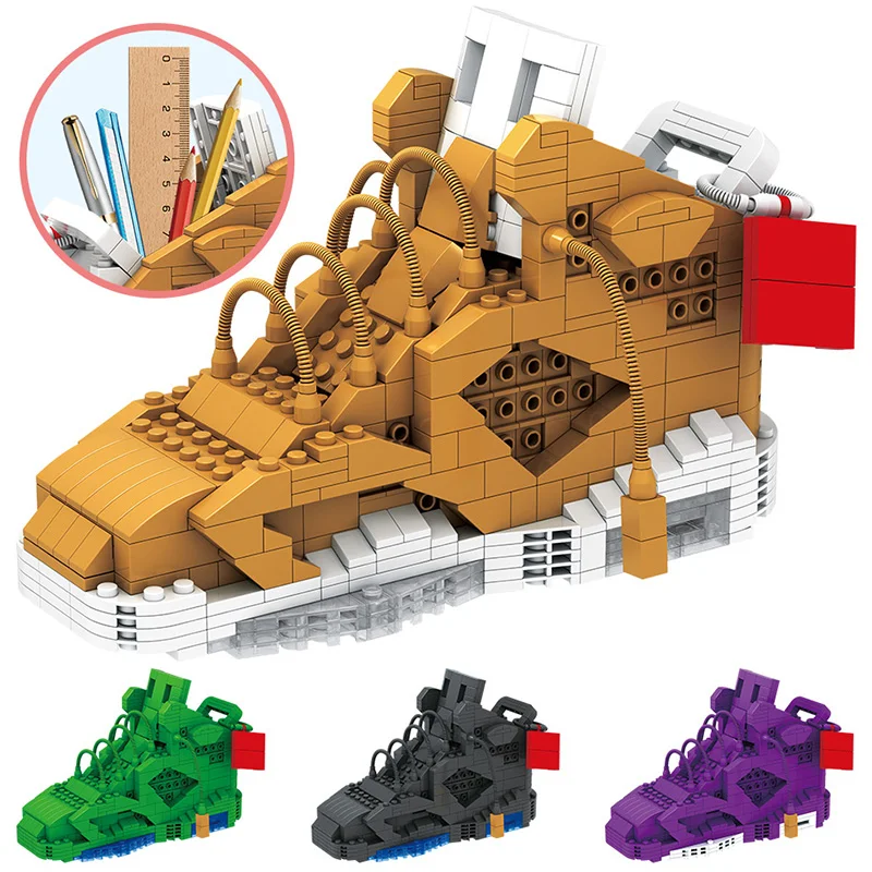 Building Blocks Sneakers Model Pen Container Bricks Mini Pencil-box Toys For Children Stationery