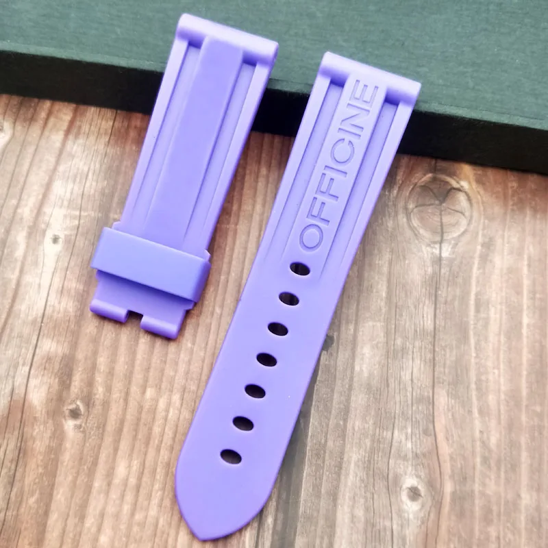 24purple strap 24 мм 26 мм черный белый оранжевый Камуфляж красный синий зеленый серый мягкий водостойкий резиновый ремешок для часов для panerai ремень, булавка, пряжка бесплатный инструмент - Цвет ремешка: 24purple strap
