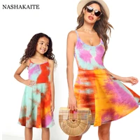 nashakaite mom and daughter clothes beach leisure dress tie dye mother daughter dresses summer mom and daughter matching clothes