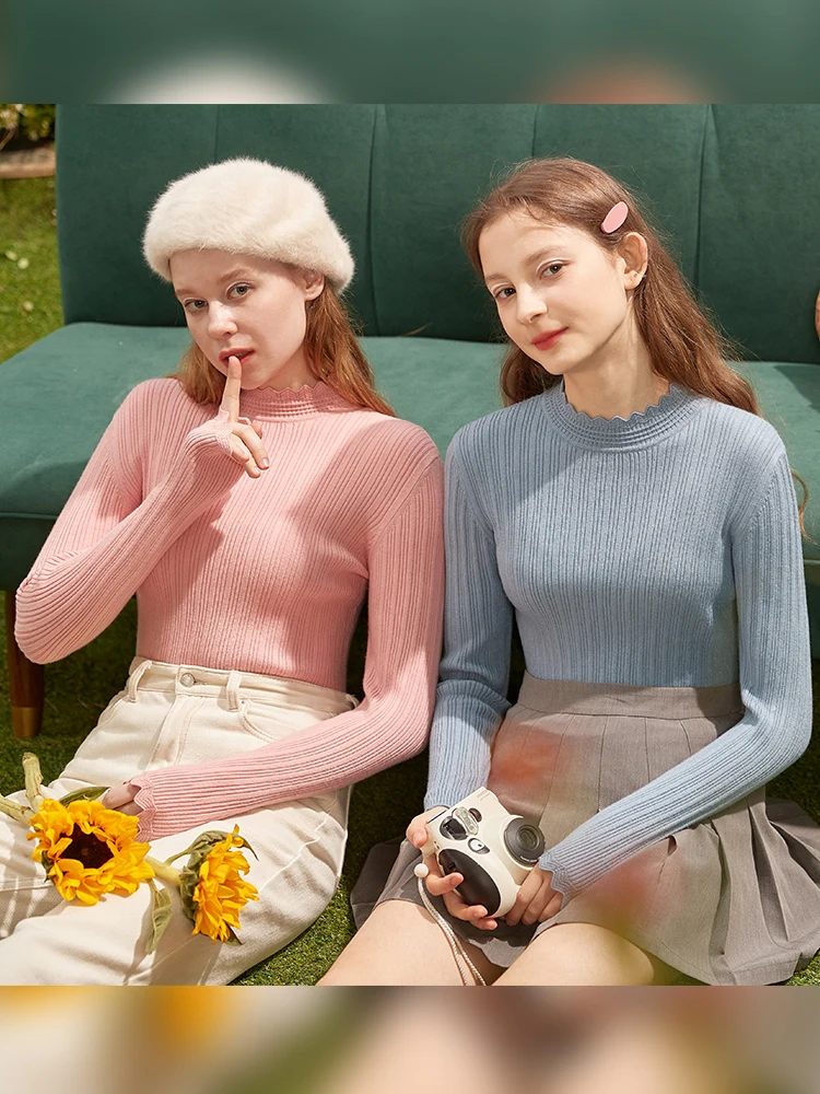 Осенне-зимняя новая трикотажная рубашка женский топ с полувысоким воротником