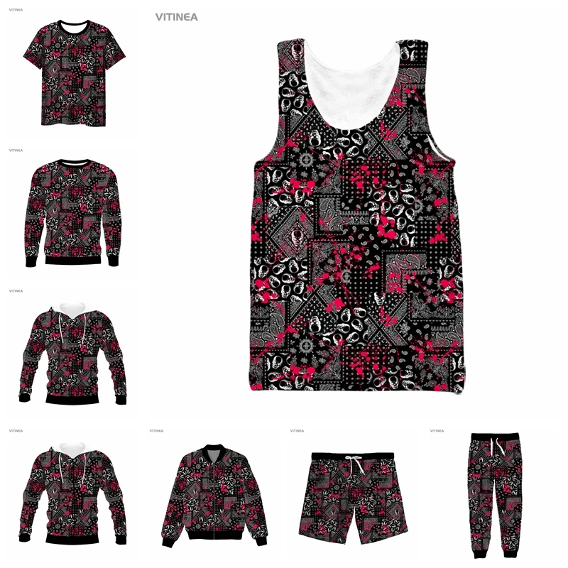 

vitinea New 3D Full Print Bandana paisley T-shirt/Sweatshirt/Zip Hoodies/Thin Jacket/Pants Four Seasons Casual F07