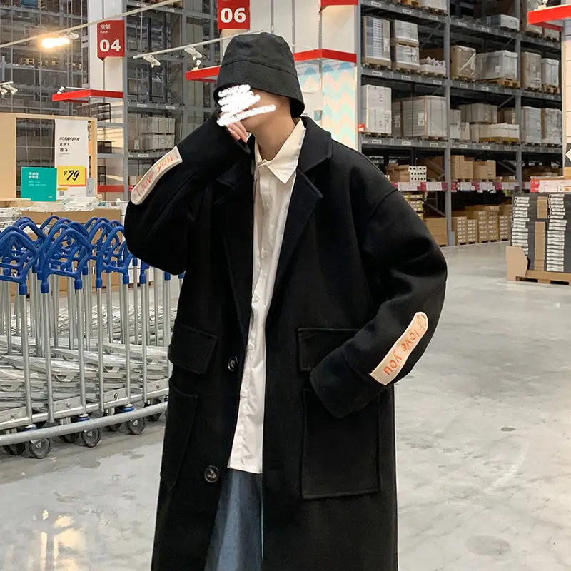 

Men's coat 2020 Autumn winter new slim middle and long lovers' coat loose casual lapel personality youth men's wear