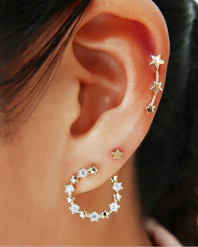 

3Pcs Fashion Women Earrings set Gold Star and Shining Star Circle Stud earrings design elegant and chic women gift