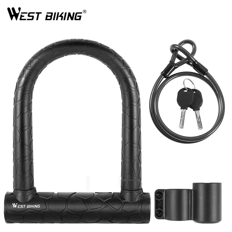 

WEST BIKING Road Bicycle Lock Anti-theft Lock Bike Cable U Lock With 2 Keys Motorcycle Scooter MTB Security Cycling Accessories