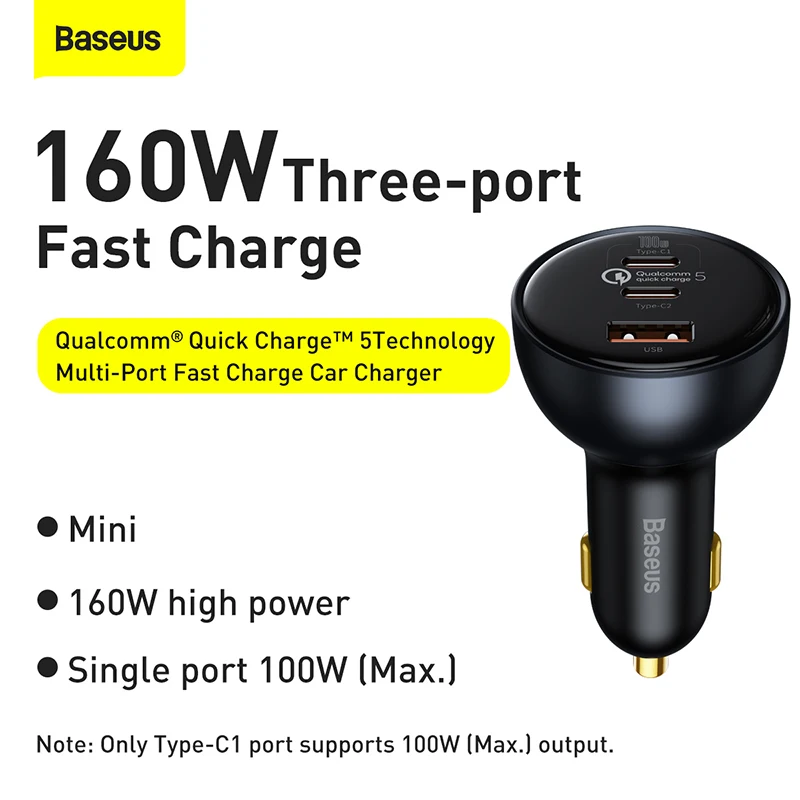 baseus 160w car charger qc 5 0 fast charging for iphone 13 12 pro usb type c quick charger for laptops car phone charger free global shipping