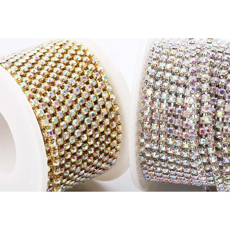 RESEN SS6 SS18(2 мм 4 5 мм) Серебряная/Золотая основа CrystalAB плотные Стразы цепочка для