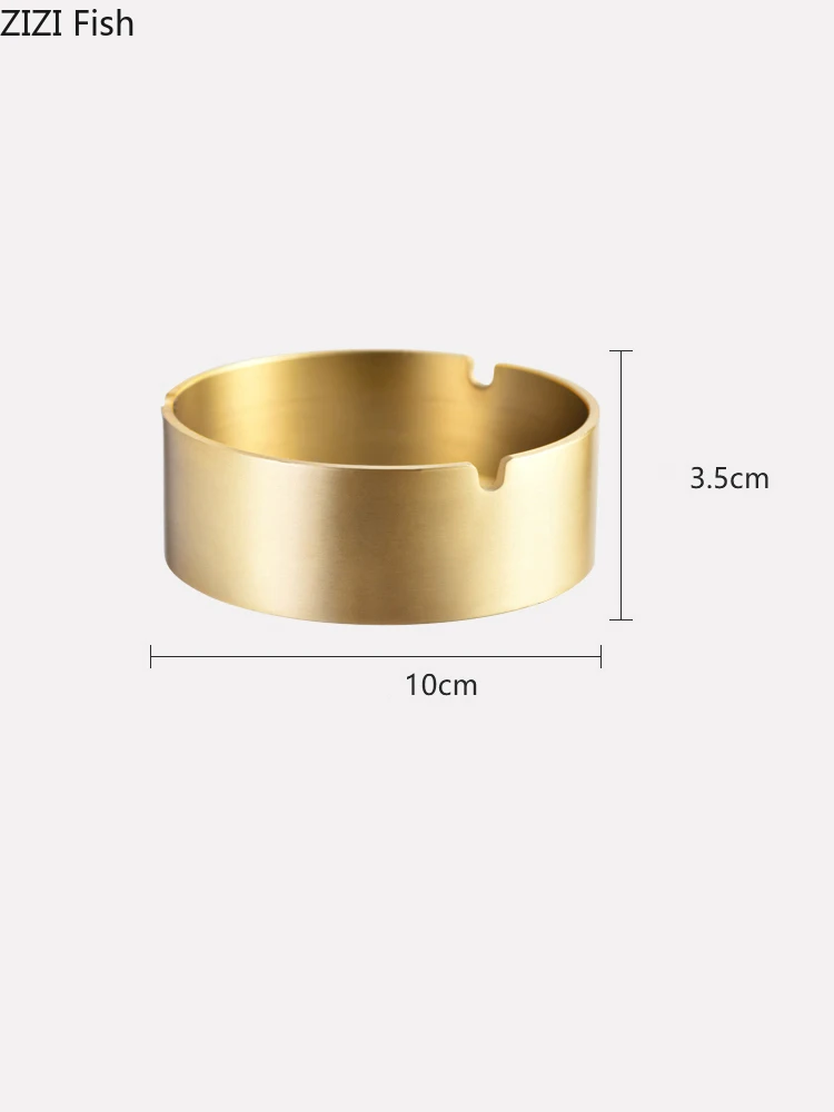 

Simple Round Golden Brass Ashtray Brushed Surface Desktop Soot Storage Portable Large-capacity Vehicle Ashtray Home Decoration