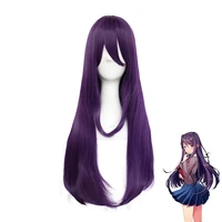ddlc doki doki literature club yuri women purple long wig cosplay costume heat resistant synthetic hair party role play wigs