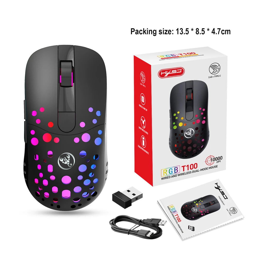 

1 PCS MultifunctionalT100 RGB Macro Definition Wired And Wireless Dual-mode Mouse