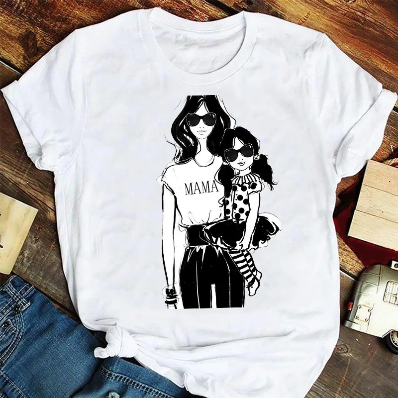 

Women Fashion Cartoon Daughter Summer Mama Mom Mother Cute Tshirts Clothes Graphic T Top Lady Print Female Tee T-Shirt