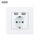 Avoir стены Электророзетки с двойным USB Стандартный ЕС розетки белый Черный, серый цвет Пластик Стекло Панель Мощность розетки переменного тока 110V 250V розетки электрические заглушки для розеток разетки настенные ро