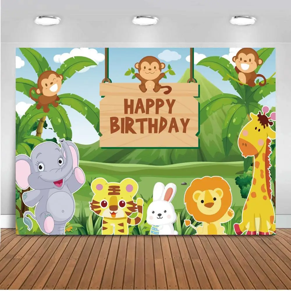 

Forest Wild Animal Safari Jungle Party Backdrop Monkey Newborn Baby Shower Boy 1st Birthday Custom Photography Background