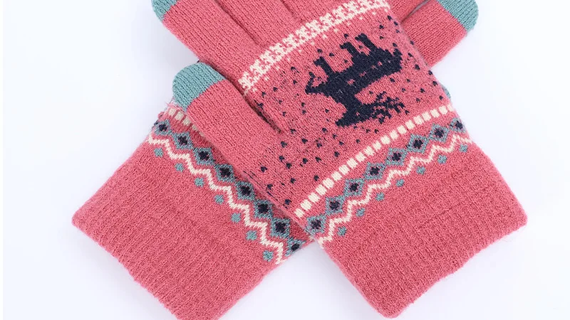 Winter Female Winter Vintage Deer Knitted Gloves Women Thicken Touch Screen Gloves Winter Warm Snow Elk Full Finger Mittens