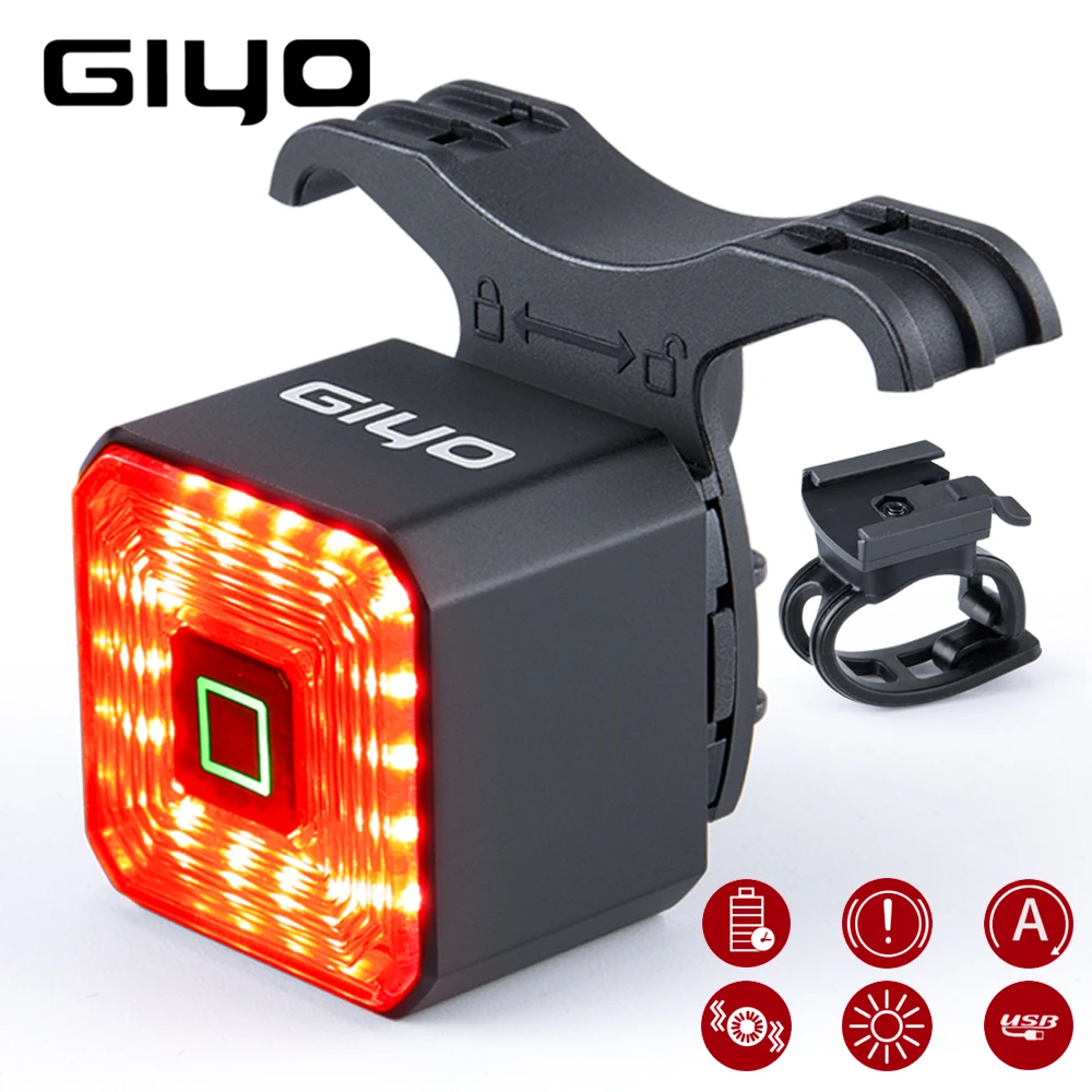 

GIYO Smart Bicycle Light Rear Taillight Bike Accessories Auto On/Off USB Rechargeable Stop Signal Brake Lamp LED Safety Lantern