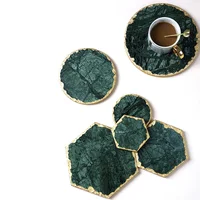 Non-slip Emerald Real Marble coaster mug place mat Hexagon Round Heat Resistant Trivet Table Decoration