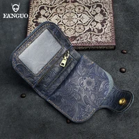 multi function mens wallet genuine leather embossed fold short wallet credit card bag photo holder with hasp closed