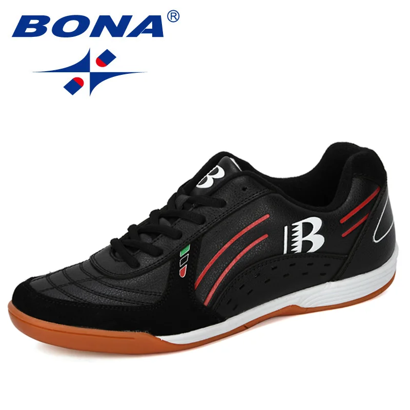Black red BONA новые дизайнерские мужские футбольные туфли спортивный для футбола кожаные тренировочные футбольные кроссовки мужские беговые треккинговые кроссовки - Цвет: Black red