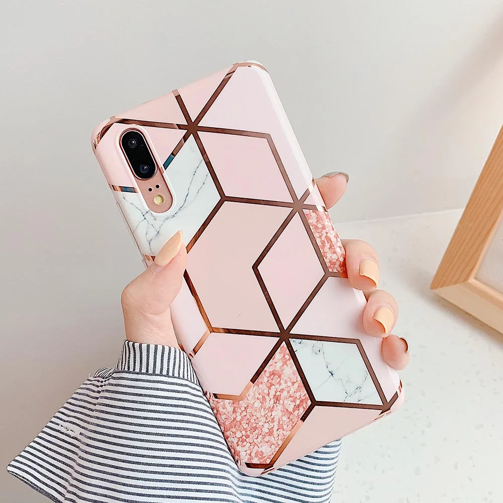f Чехлы для телефонов LOVECOM с геометрическим мрамором и текстурой для huawei mate 30 P30 P20 Pro Lite mate 20 Lite мягкая задняя крышка с гальваническим покрытием IMD - Цвет: f