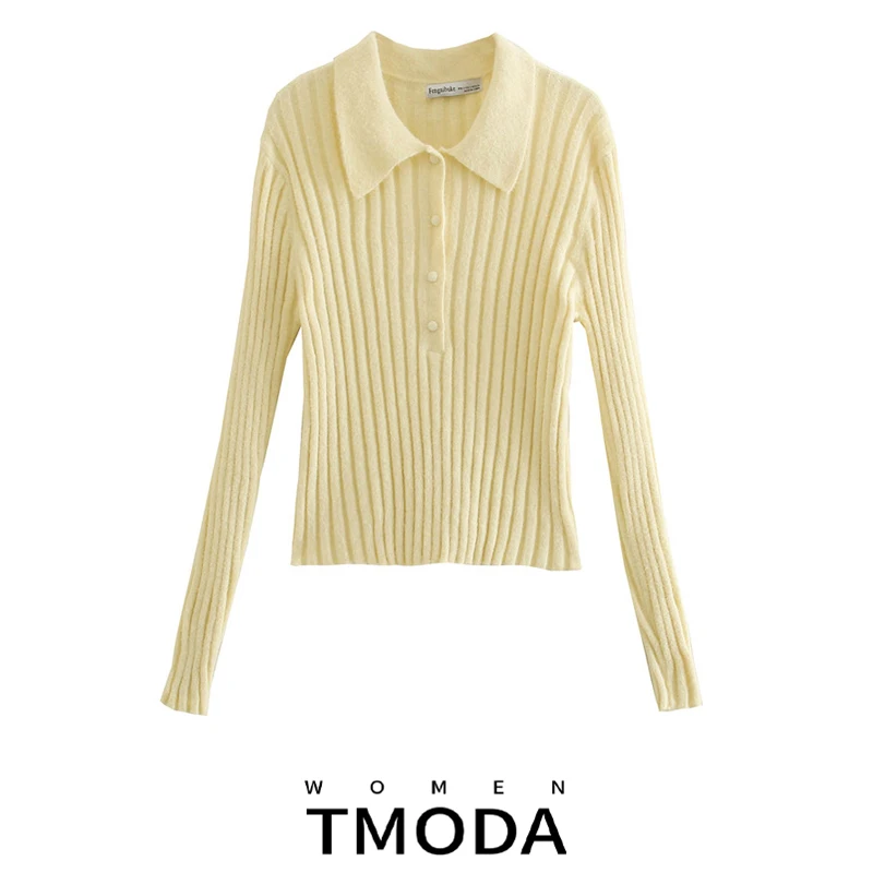 Новинка 2021 женская трикотажная рубашка поло TMODA994 с длинными рукавами эластичные