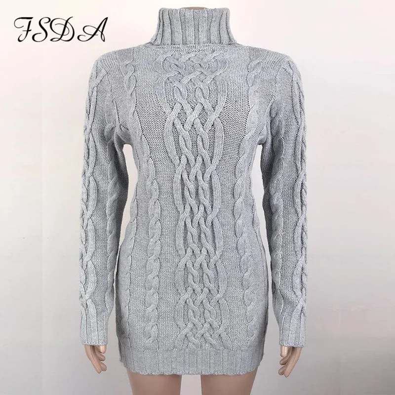 Трикотажное платье свитер с длинным рукавом и воротником хомутом|Женские платья|