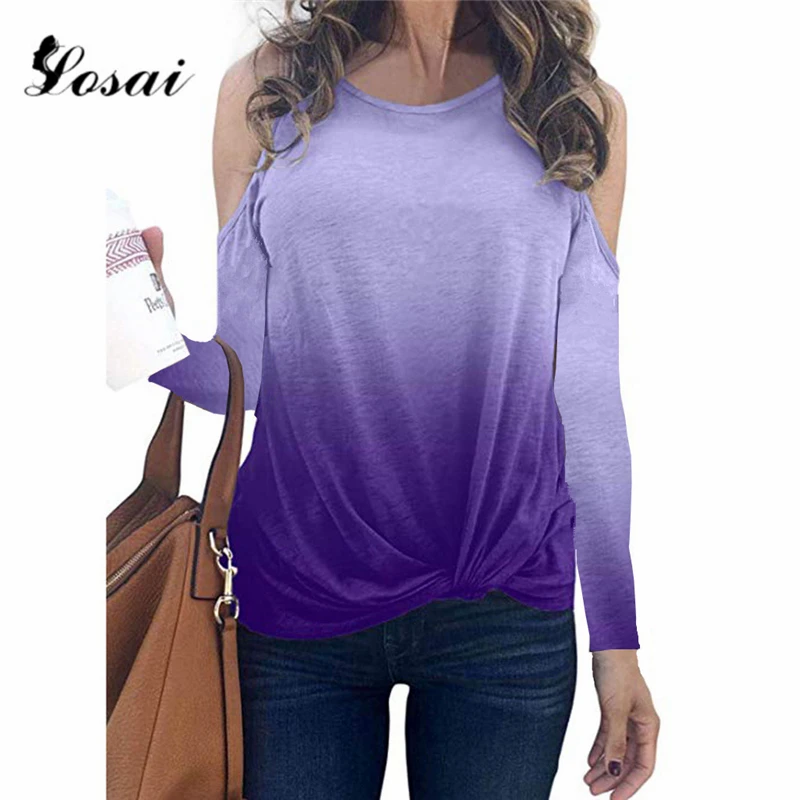 Женская Радужная футболка 2019 офисная рубашка с круглым вырезом и открытыми