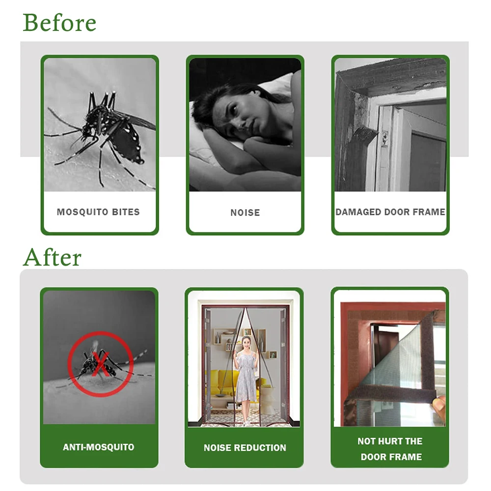 

Magnetic screen door curtain mosquito net flying insects cockroach gauze automatic closing customized size easy to install