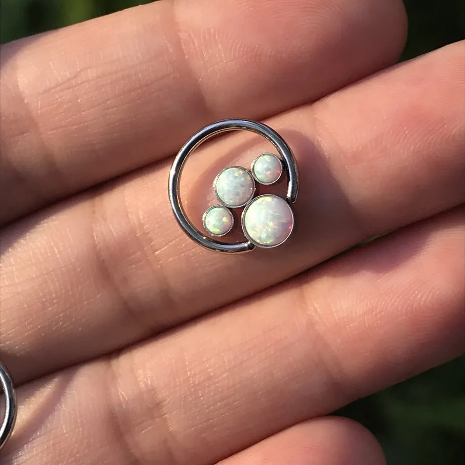 Женская Новинка 16 Калибр (1 2 мм) кольцо из нержавеющей стали с опалом для пирсинга