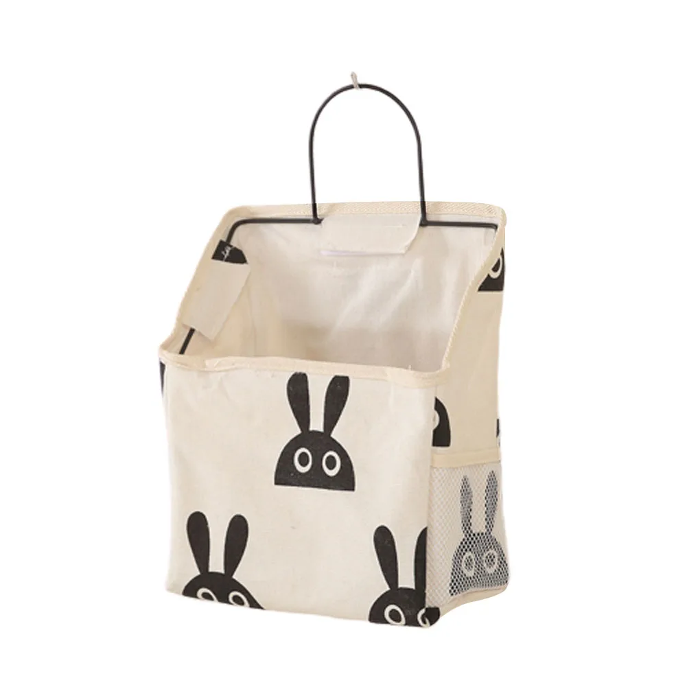 

Wall-Mounted Storage Bag Wrought Iron Animal Plaid Printed Square Fabric Bag for Bedside Dormitory