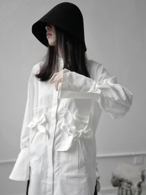 Женская рубашка с воротником-стойкой и длинным рукавом | одежда