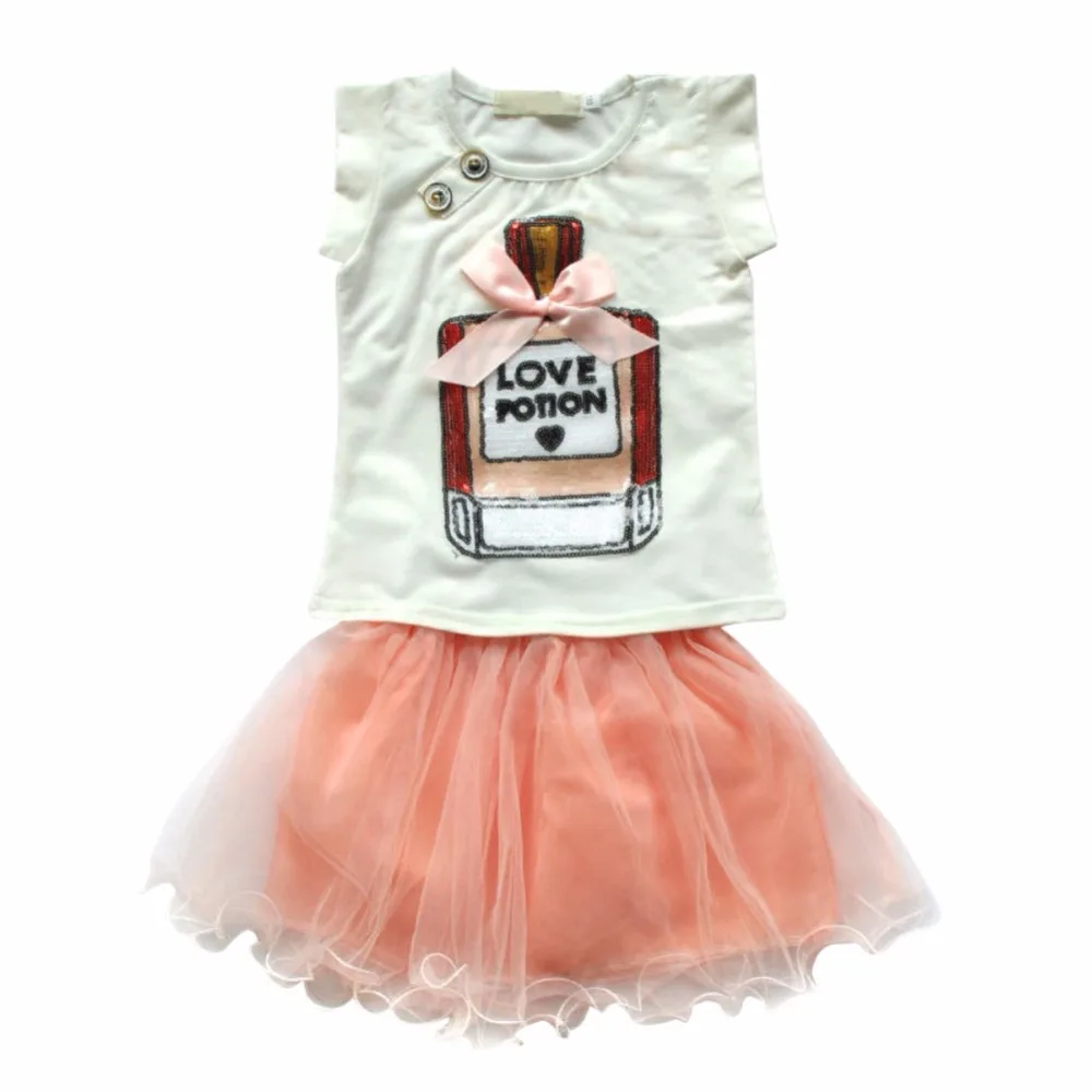 Летние комплекты одежды для маленьких девочек модные футболки с принтом в виде