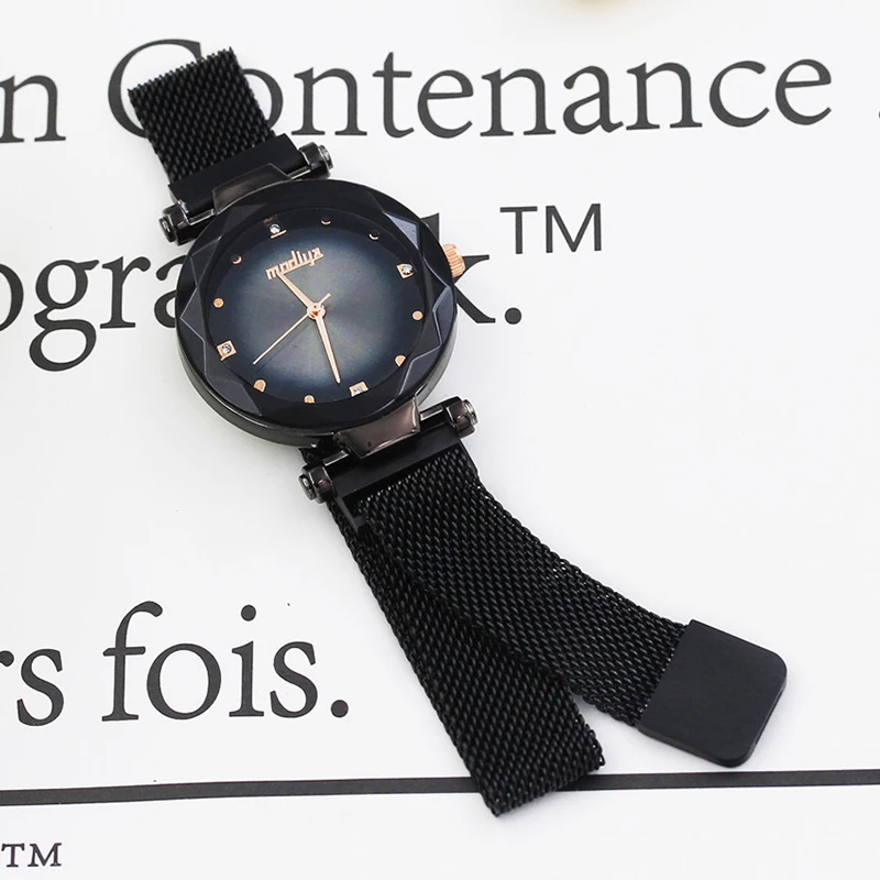 Роскошные женские часы Аврора розовое золото магнитная сетка модные с