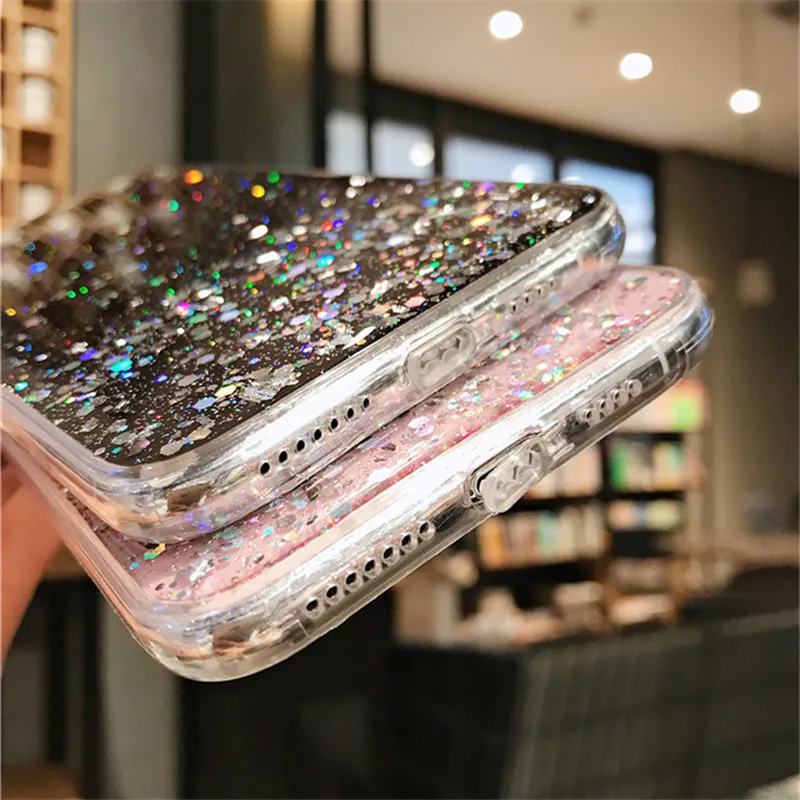 NJIEER Блестящий блестящий чехол для iphone X 11 Pro XS MAX XR Блестящий Прозрачный чехол для iphone 8 7 6 6S Plus Мягкий чехол из ТПУ