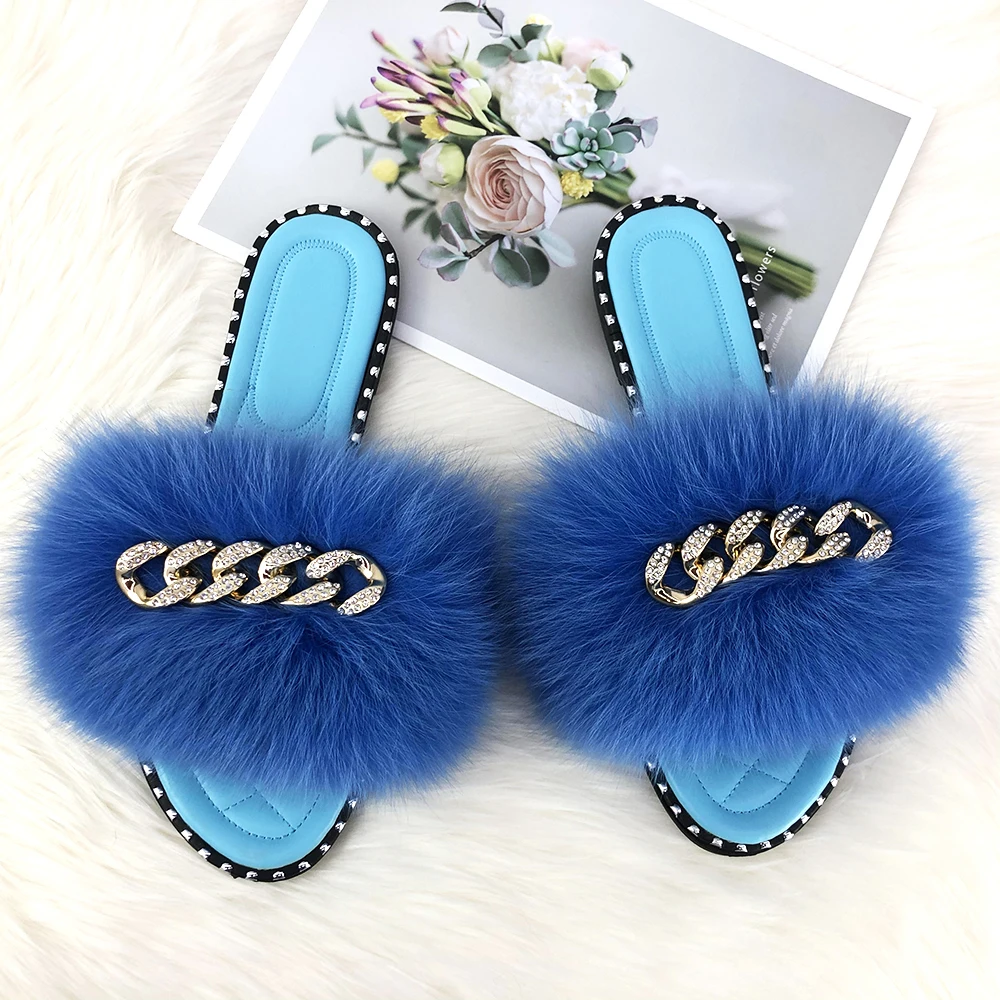 Summer Slippers Women Fluffy Slippers With Fur For Home Soft Slides Lady Rubber Slippers 2021 Luxury Summer Sandals Women Flats