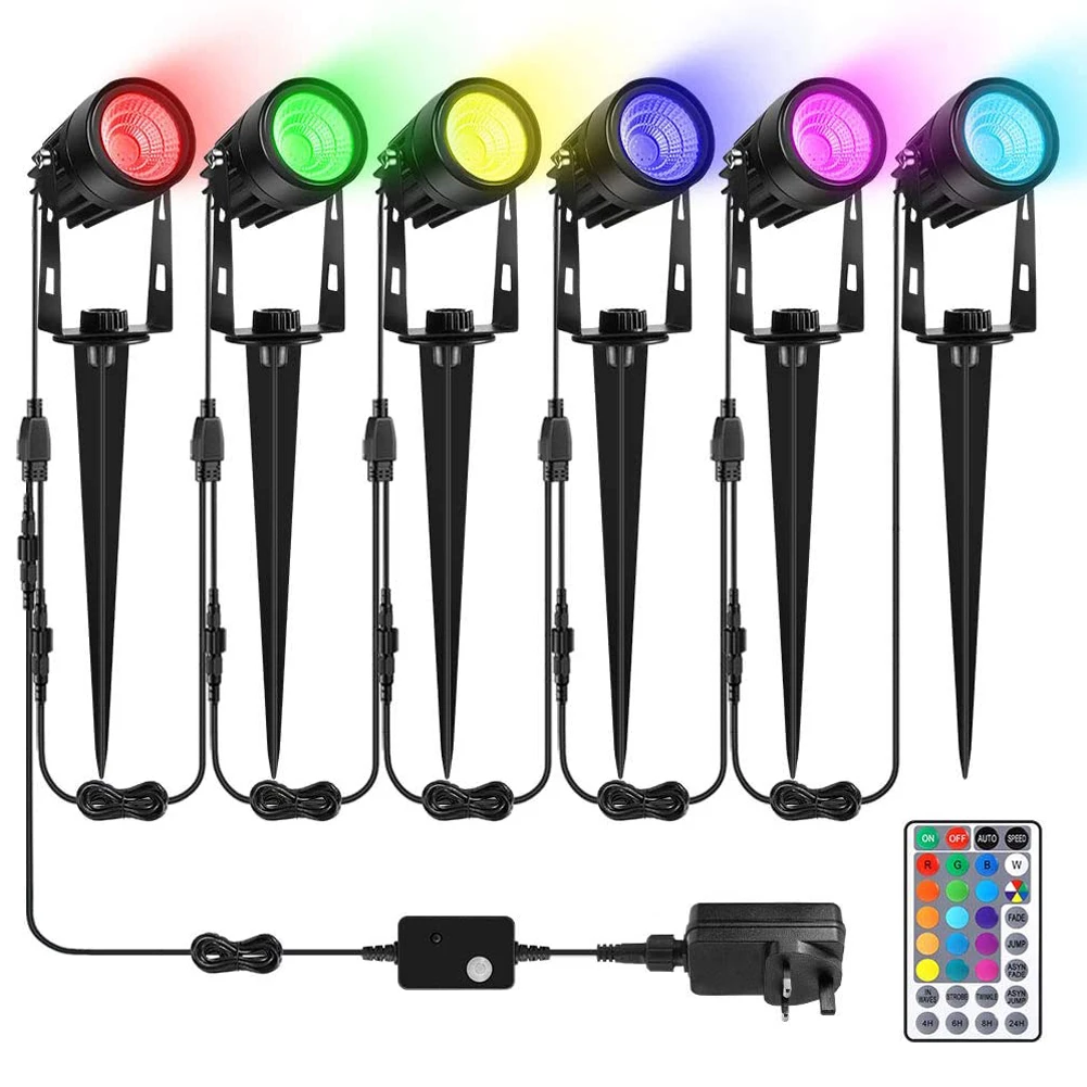 

Garden Outdoor Lawn Spotlights 6 In 1 LED 16 Colours Changing Pathway Landscape Waterproof Lamp Remote Controlor Pathway Patio