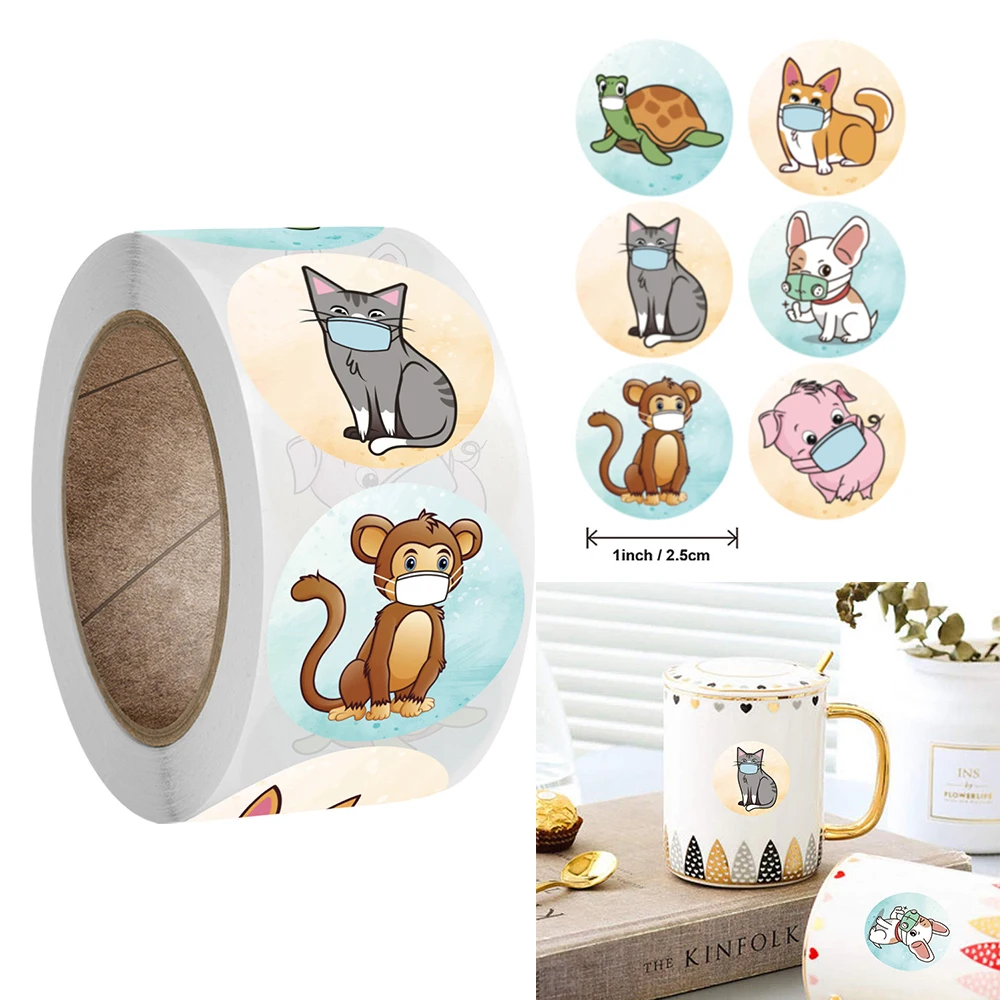 

500pcs 2.5cm Cute Animal Face Mask Stickers Children Inspirational Encouragement Toys Stationery Decoration Sticker Label