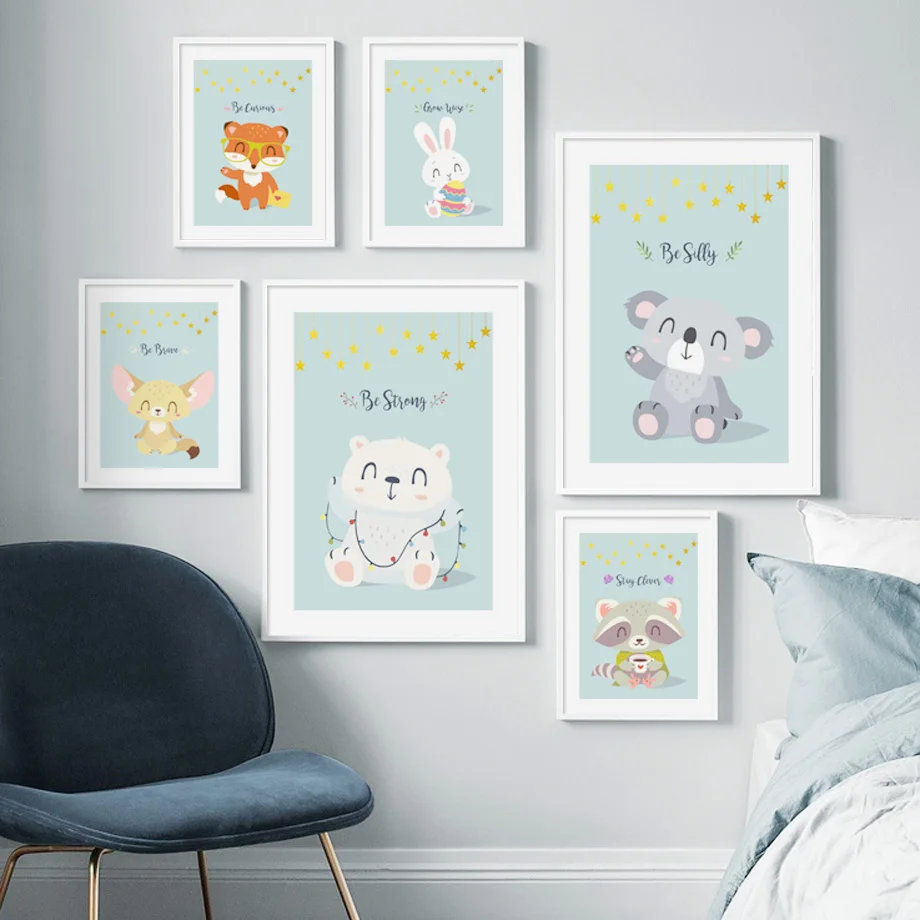 

Картина на холсте с изображением милого медведя коала, планшетов с рисунком лисы в скандинавском стиле, настенные картины для декора детско...