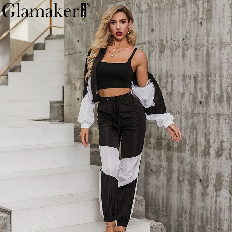 Женский комбинезон на молнии Glamaker Черный Повседневный длинный в стиле пэчворк