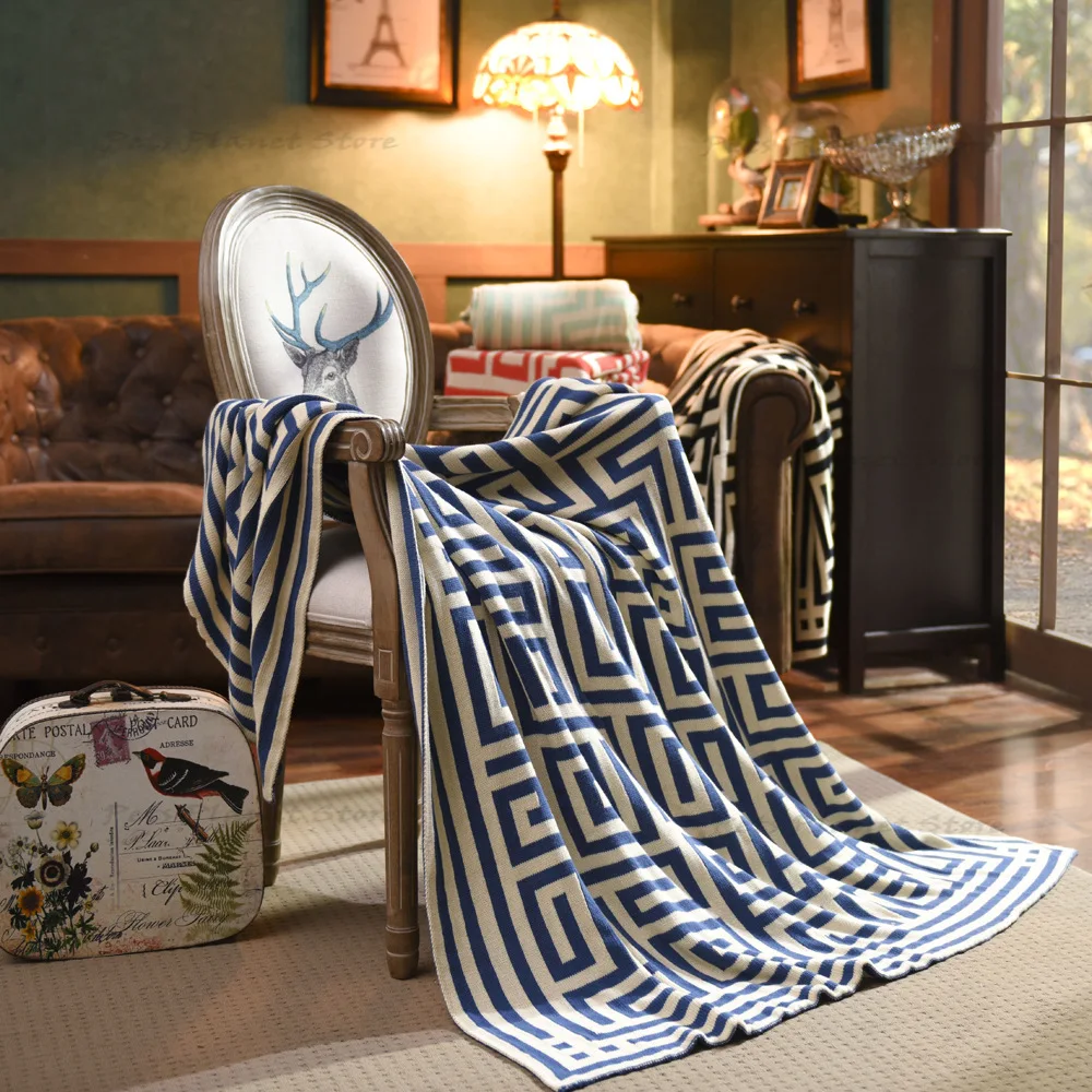 

Autumn and winter geometric pattern cotton blanket jacquard blanket double-sided knitted blanket siesta blanket