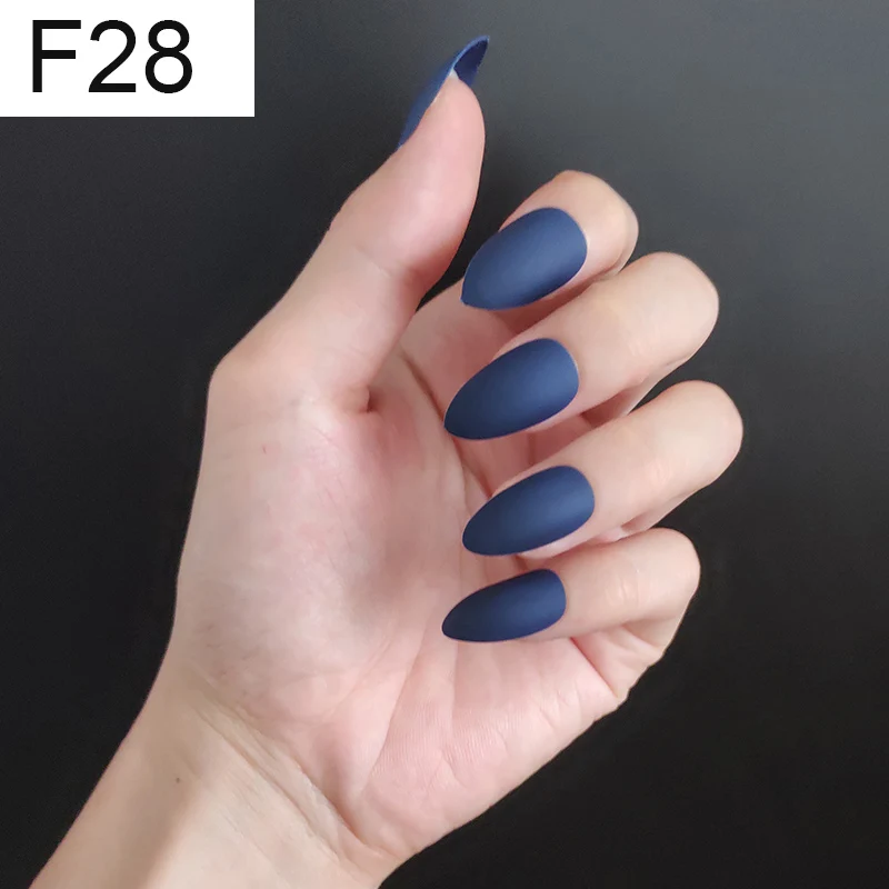 F28 Stiletto x 1PC 24 шт./компл. стилет балерина гроб круглый овальной формы с полным покрытием матовая накладные ногти для ног, мягкая на ощупь, накладные ногти искусственные ногти Нейл Арта, набор - Цвет: F28 Stiletto x 1PC