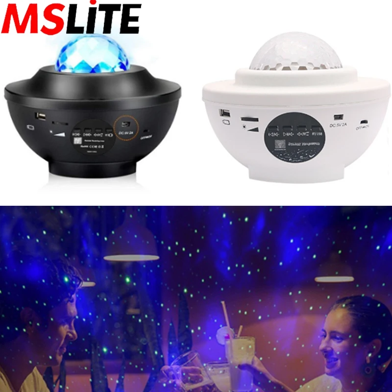 USB LED Star Night Light Music Starry Water Wave Projector Bluetooth Sound-Activated Room Party Decor