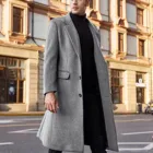 Модное зимнее мужское однотонное длинное пальто в британском стиле, Модное теплое шерстяное пальто с отложным воротником и длинным рукавом, пальто # g3
