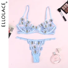 Ellolace Butterfly Applique Lingerie Set Set Woman 2 Pieces Transparent Bra Underwire and Panties Lingerie Sexy Underwear Set