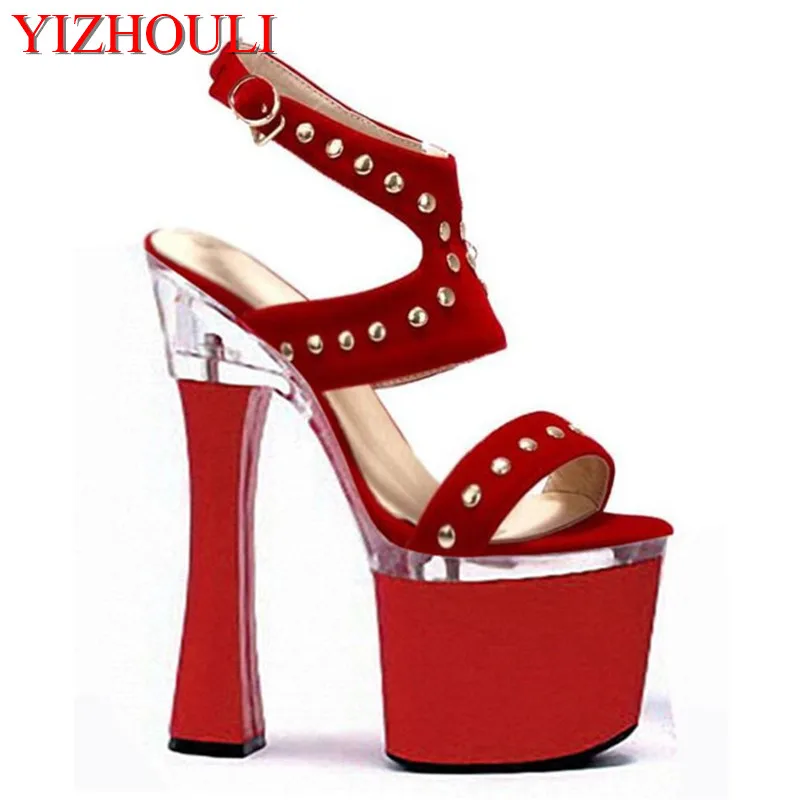 18CM with sexy high-heeled sandals shoes ankle seven inches rivet pole dancing shoes with high heels Dance Shoe