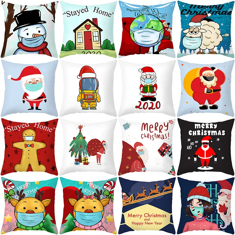 

Christmas Pillowcase Cartoon Windproof Mask Santa Claus Series Sofa Cushion Pillowcase Home Decoration Wholesale