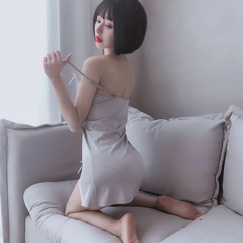 

Sexy Lingerie Nightdress Women Sleepwear Nightwear With G String Underwear Ladies Sleeveless Black Lovely Erotic Mini Dress