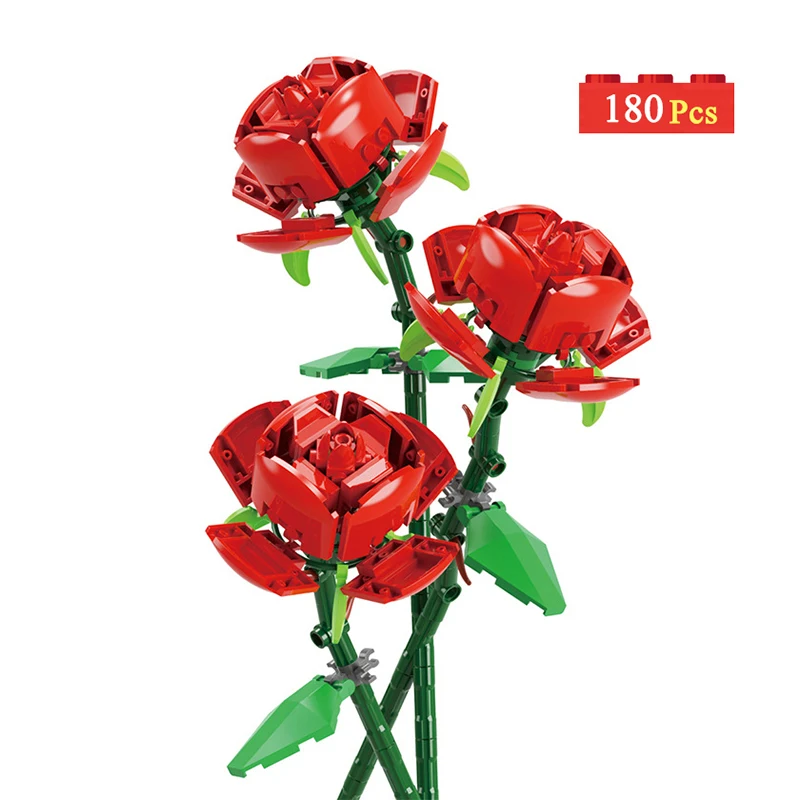 

3 Roses Bouquet Building Block Romantic Set Girl Gift Home Plant Decoration Flower DIY Building Block Children Toy Gift